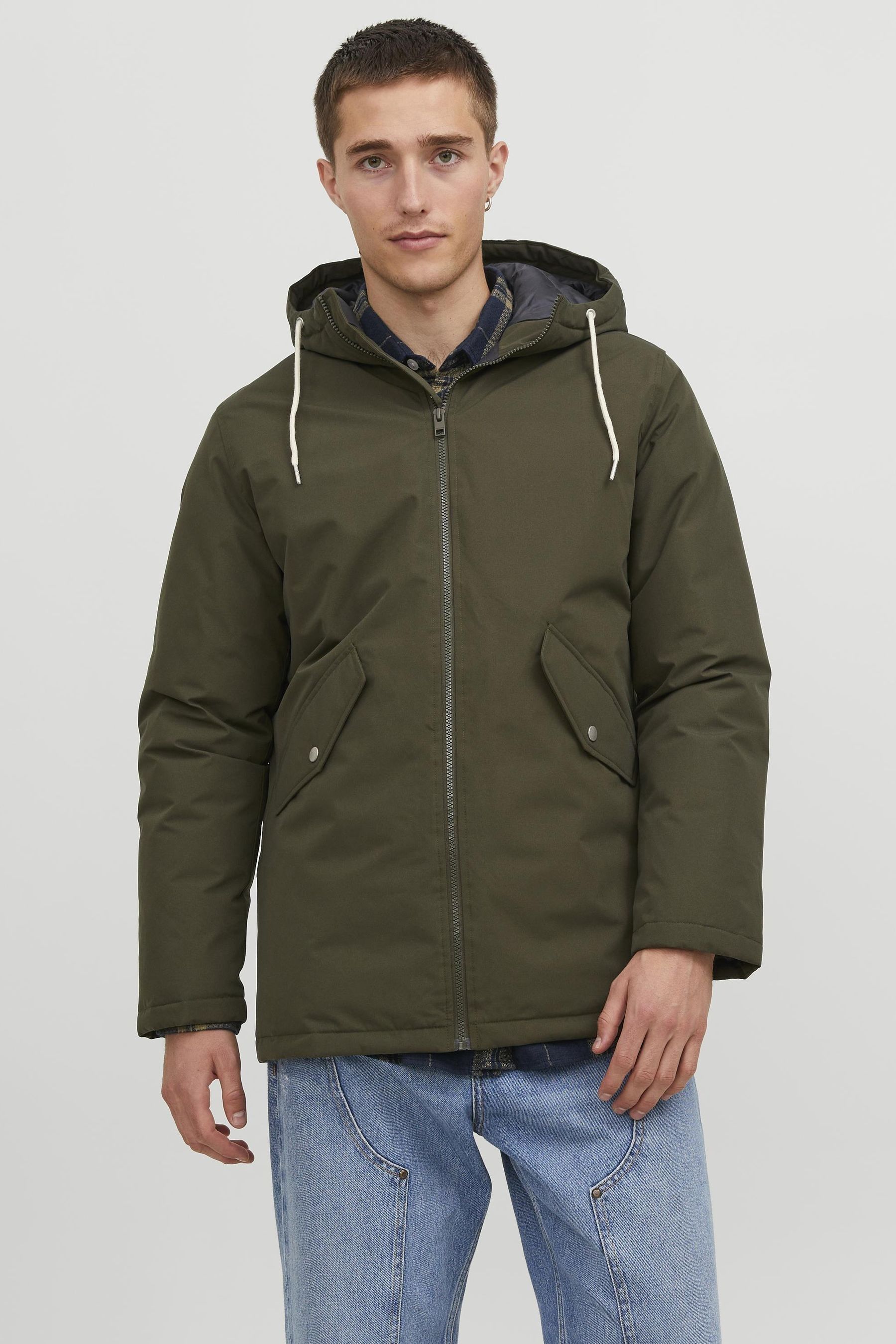 JACK JONES Green Hooded Parka Jacket Medium Mens
