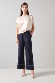 LK Bennett Navy & Cream Sophia Spring Crop Trousers - Image 1 of 3
