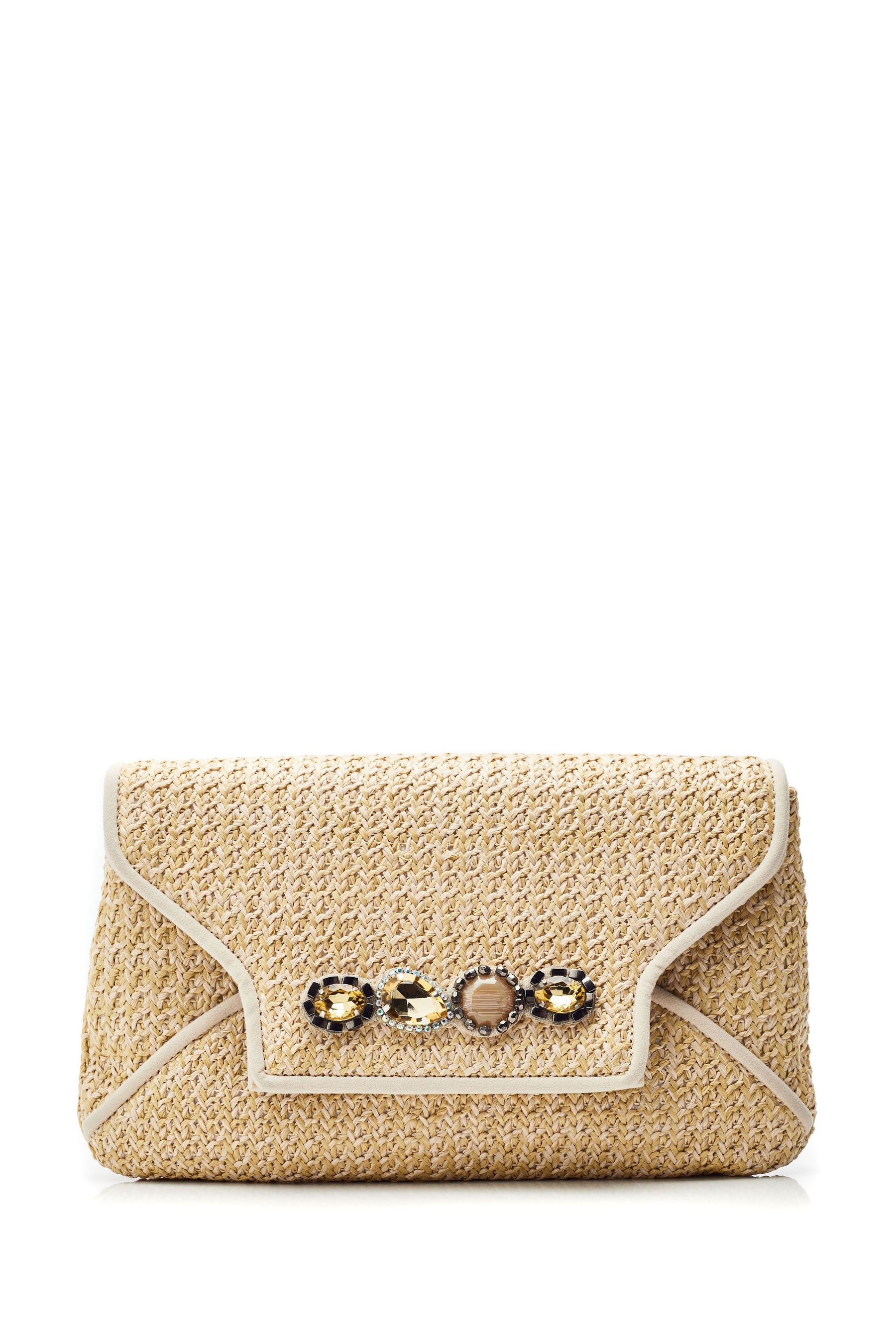 Buy Moda in Pelle Natural Quinn Raffia Clutch With Gem Trim from Next Luxembourg