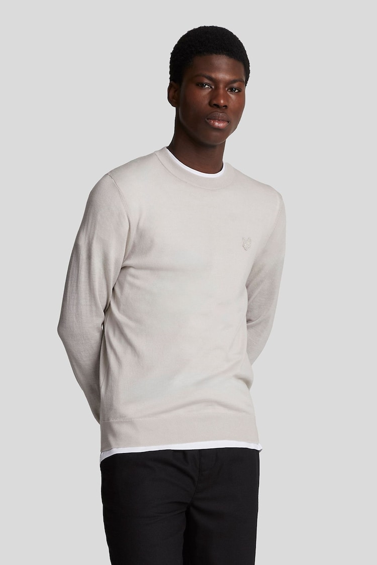 Lyle & Scott Cream Tonal Eagle Merino Crew Neck Jumper - Image 1 of 5