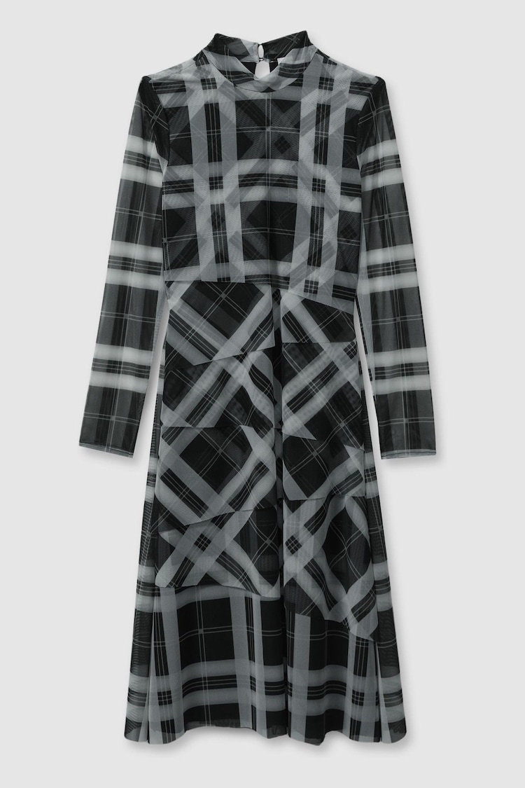 Reiss Black/Ecru Sophia Senior Checked Tiered Midi Dress - Image 2 of 4