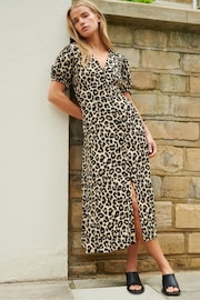 Ro&Zo Animal Print Leopard Print Button Through Shirt Dress - Image 1 of 10