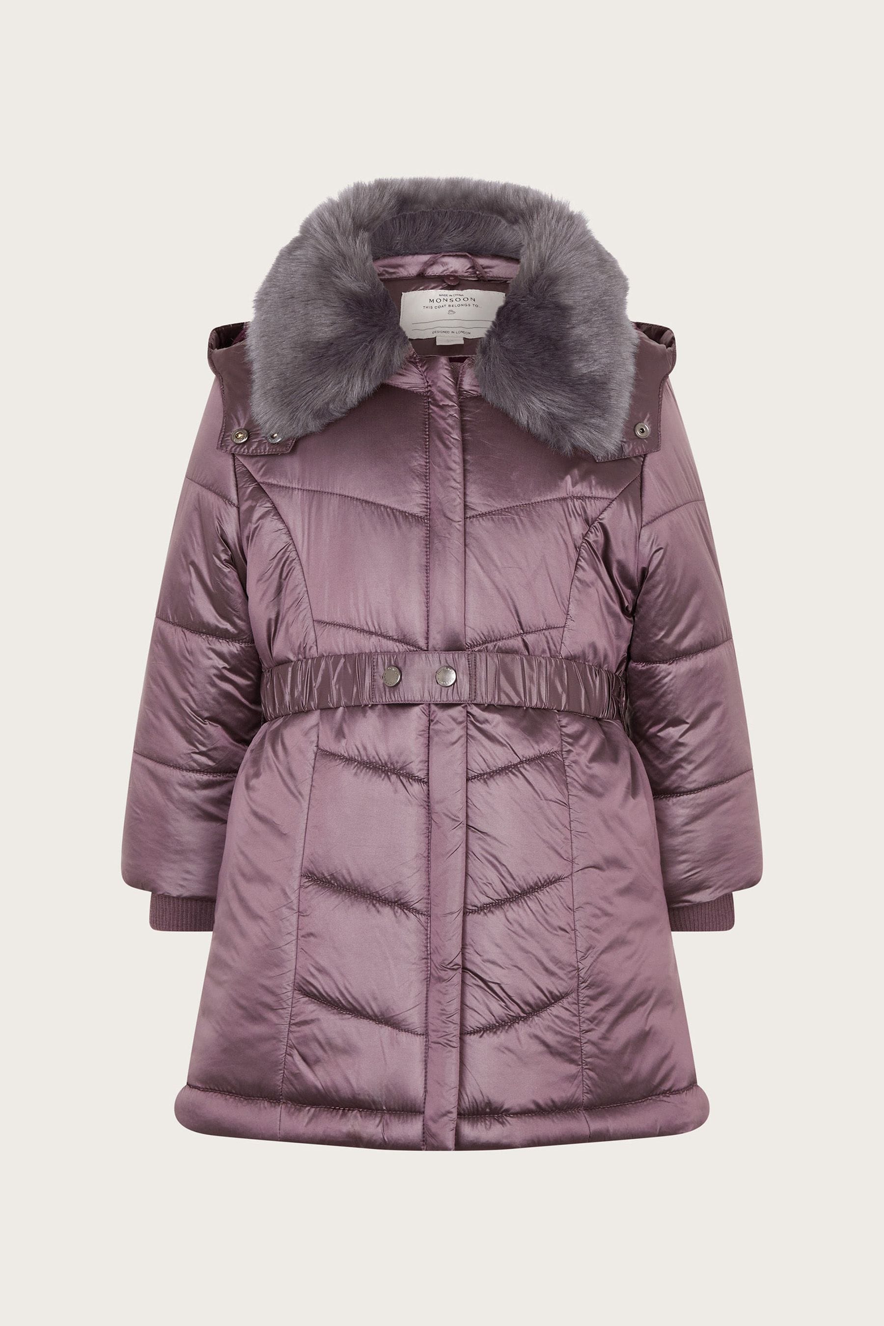 Buy Monsoon Purple Metallic Chevron Faux Fur Collar Coat from the Next UK online shop