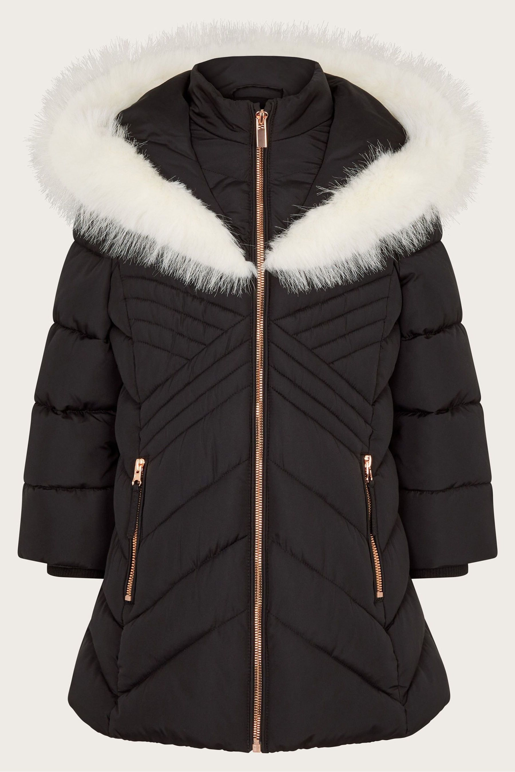 Black padded faux fur hooded coat outlet