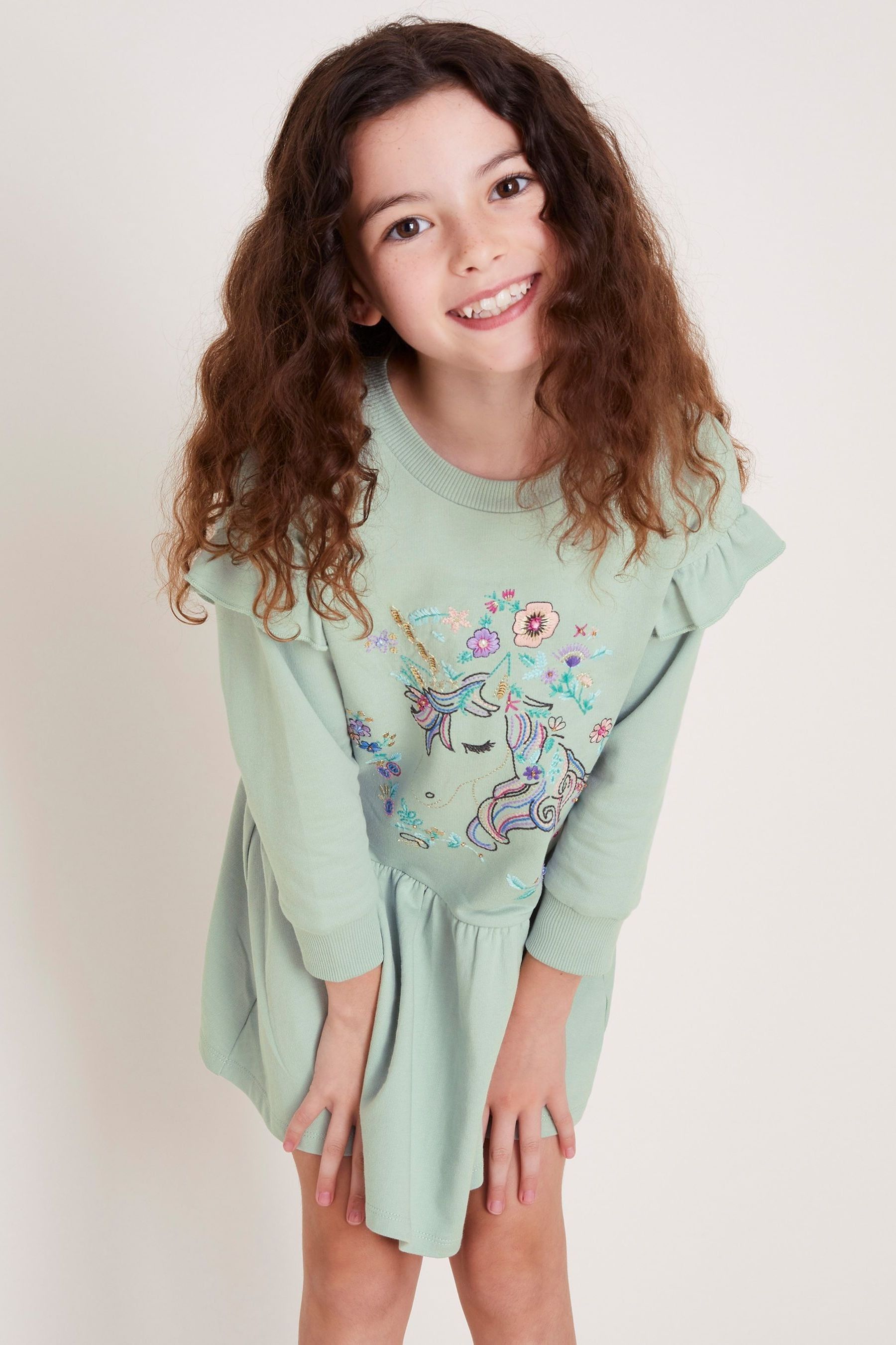 Buy Monsoon Green 100 Cotton Unicorn Sweater Dress from Next Luxembourg