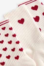 Red/Cream Hearts Ribbed Ankle Socks 3 Pack - Image 5 of 6