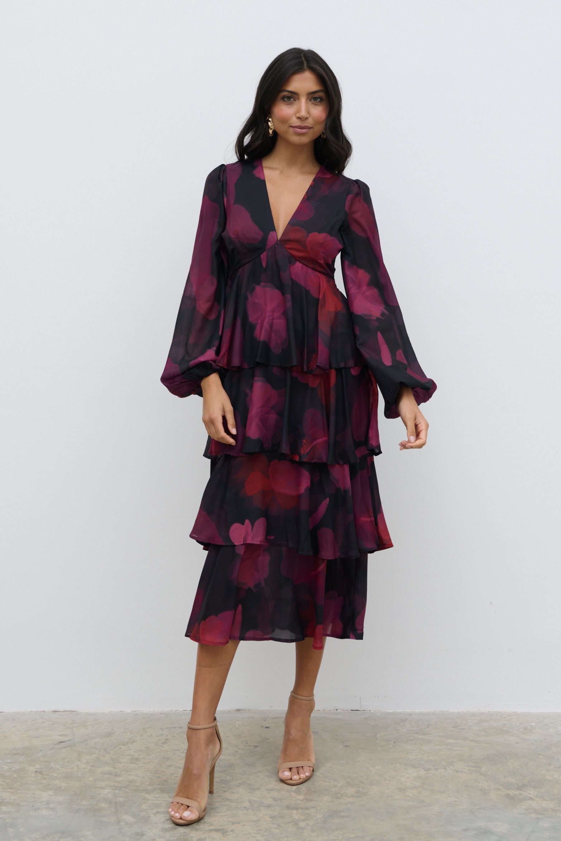 Pretty Lavish Red Ashton Ruffle Midi Dress
