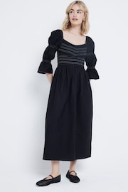 River Island Black Shirred Midi Dress - Image 1 of 4