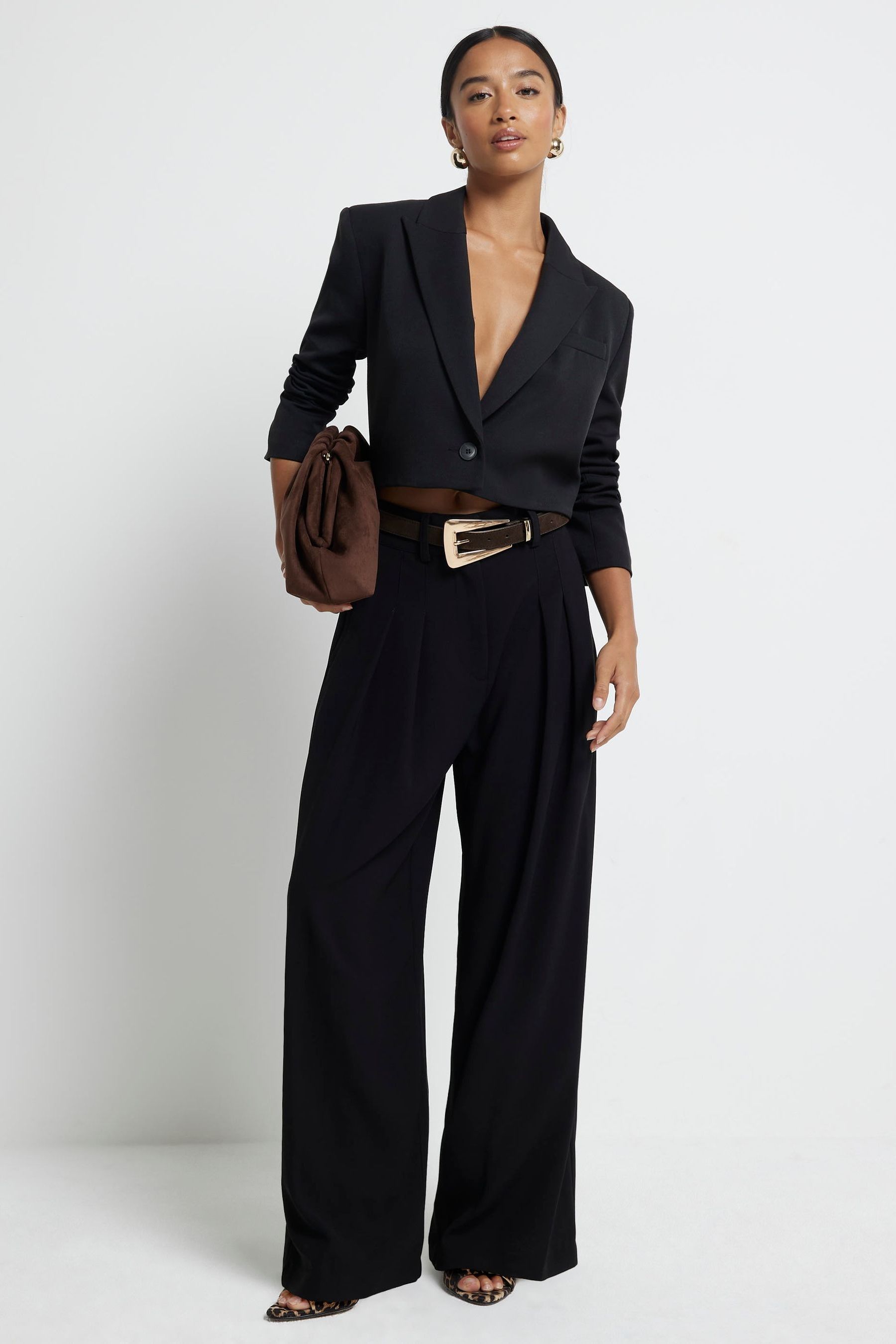 Buy River Island Black Petite Easy Wide Leg Trousers from the Next UK online shop