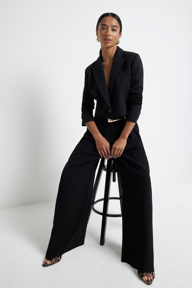 River Island Black Petite Easy Wide Leg Trousers - Image 2 of 5