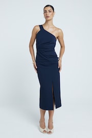 River Island Blue One Shoulder Bodycon Midi Dress - Image 2 of 5