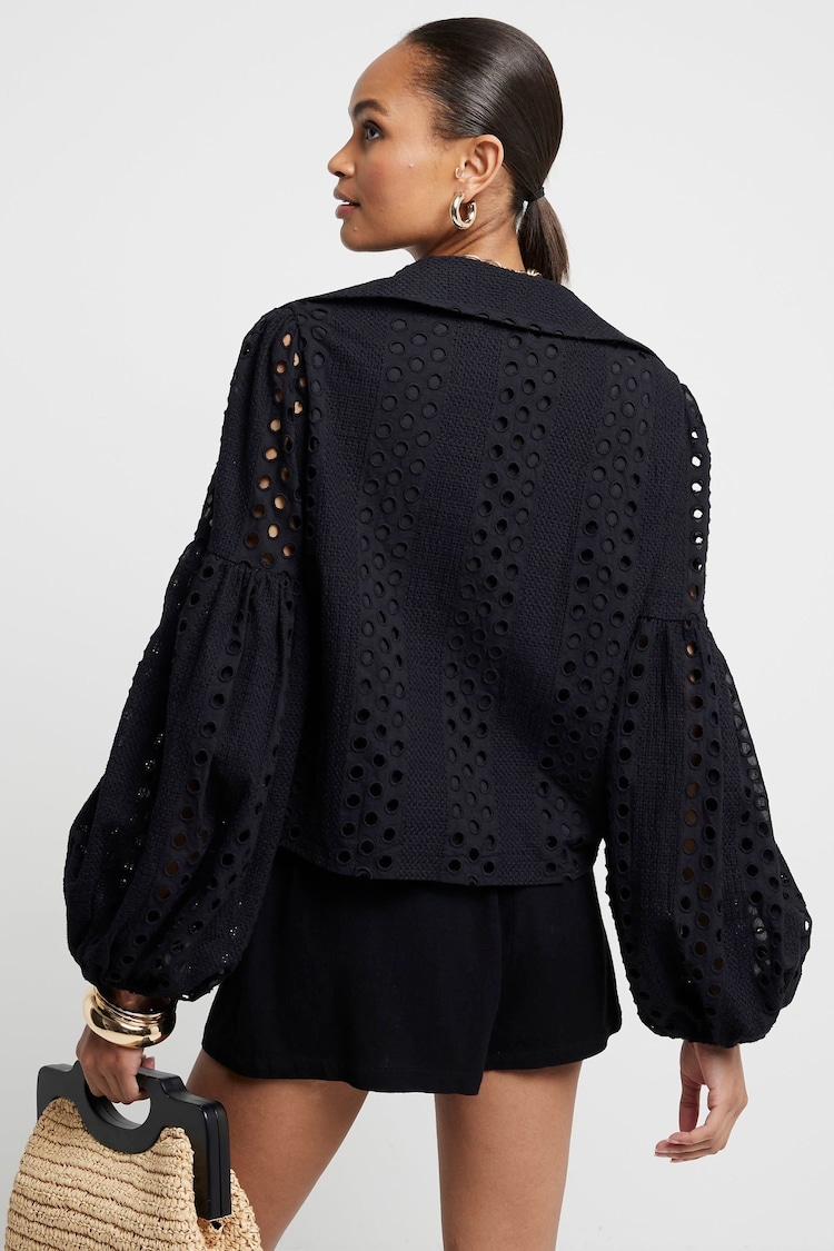 River Island Black Broderie Puff Sleeve Shirt - Image 2 of 4