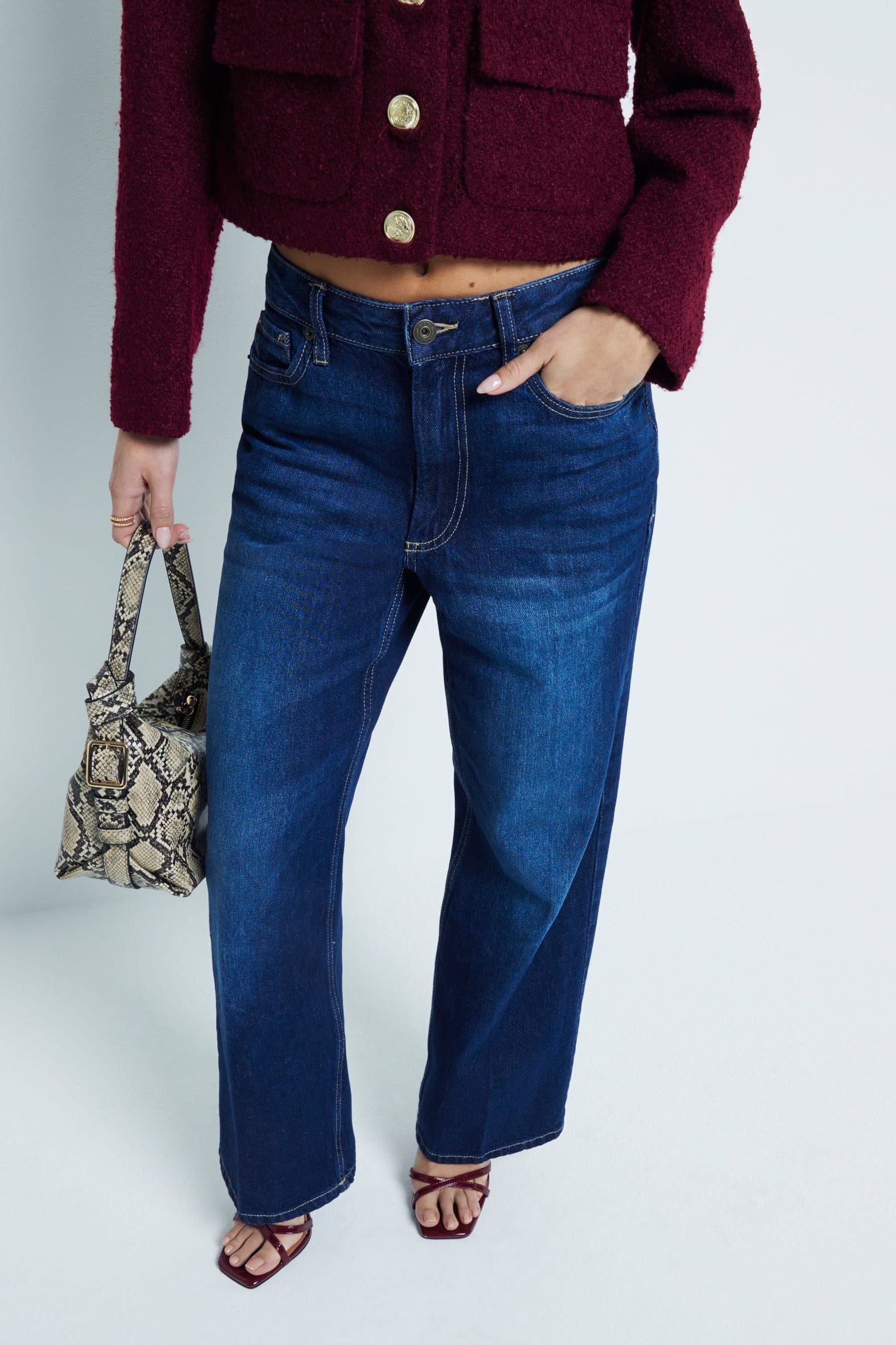 Buy River Island Blue Petite Relaxed 100 Cotton Straight Leg Jeans from the Next UK online shop