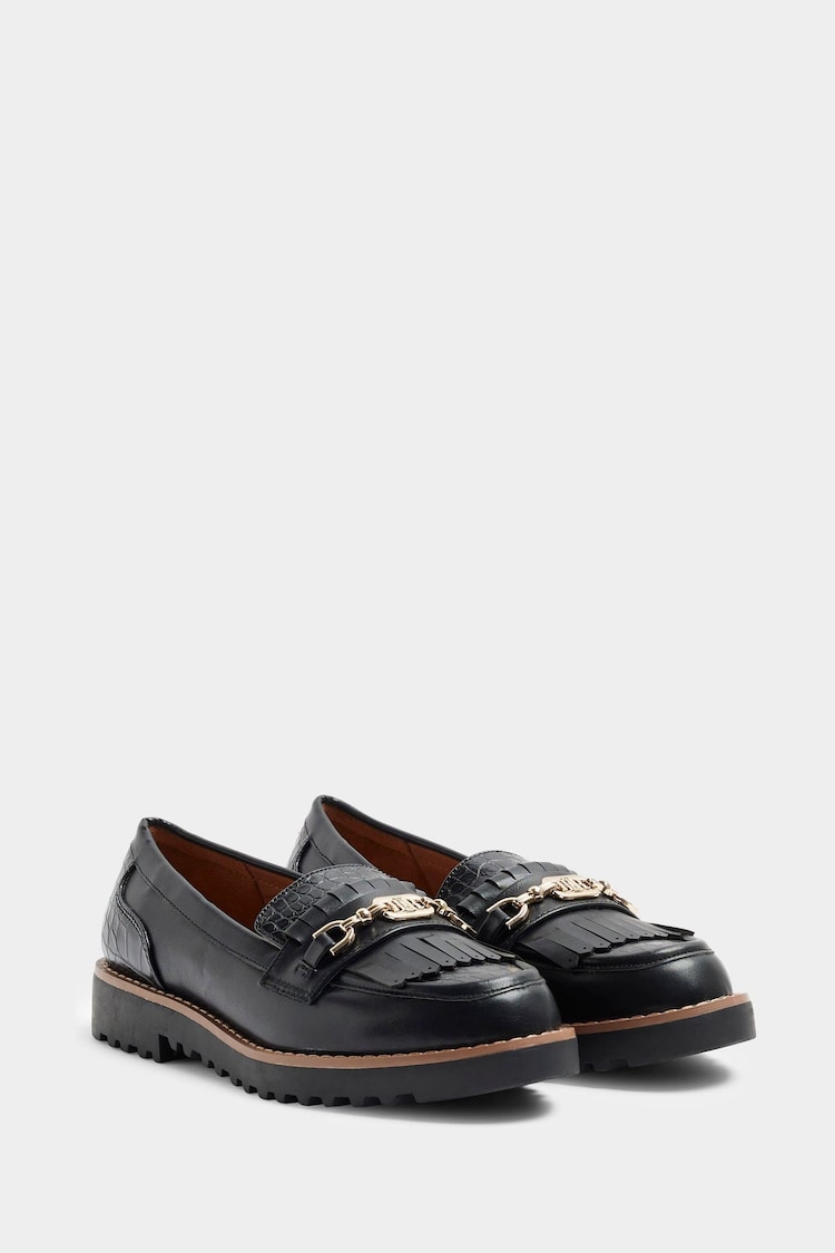 River Island Black Wide Fit Fringed Snaffle Loafers - Image 2 of 5