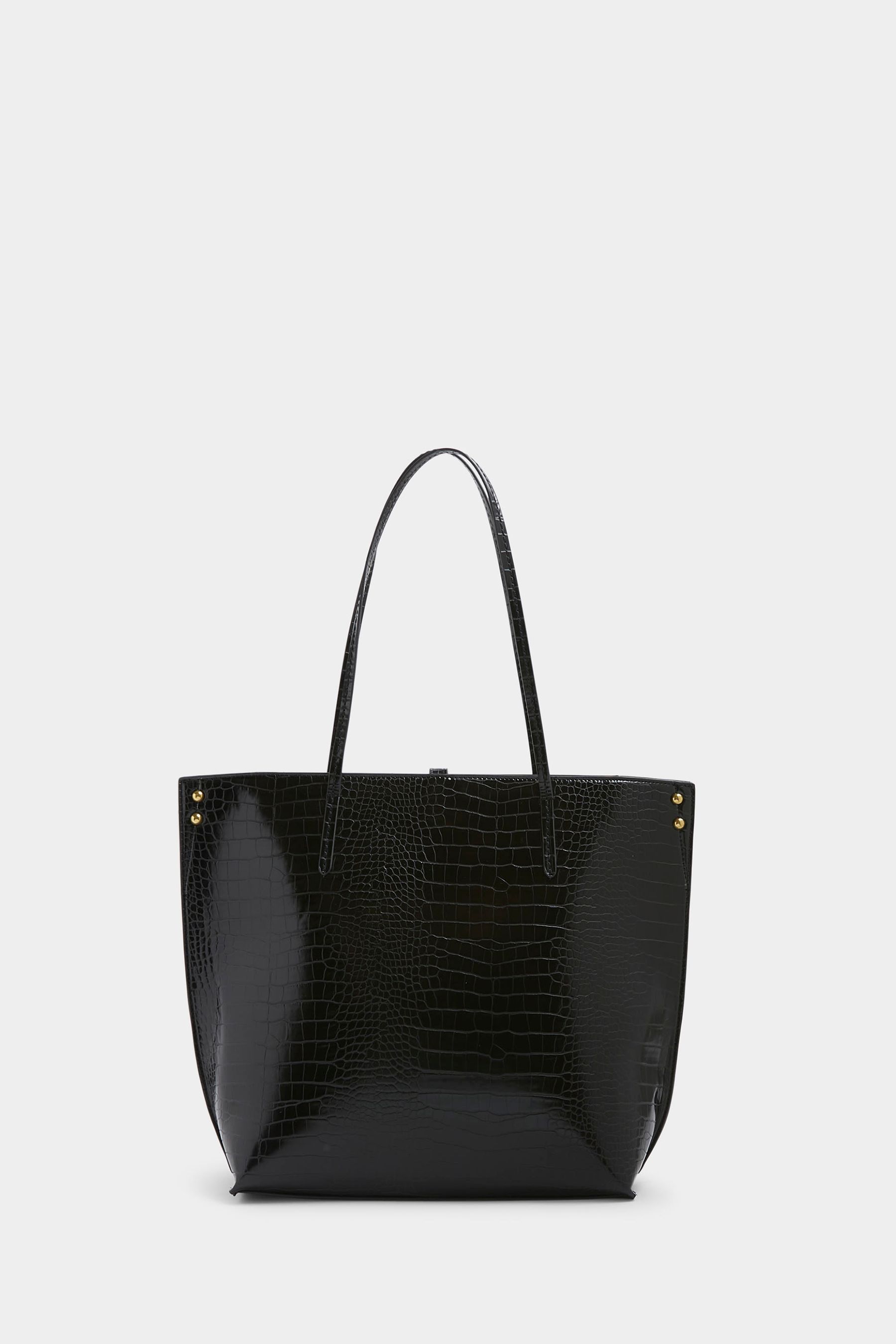 River Island Black Croc Effect Pinched Shopper Bag