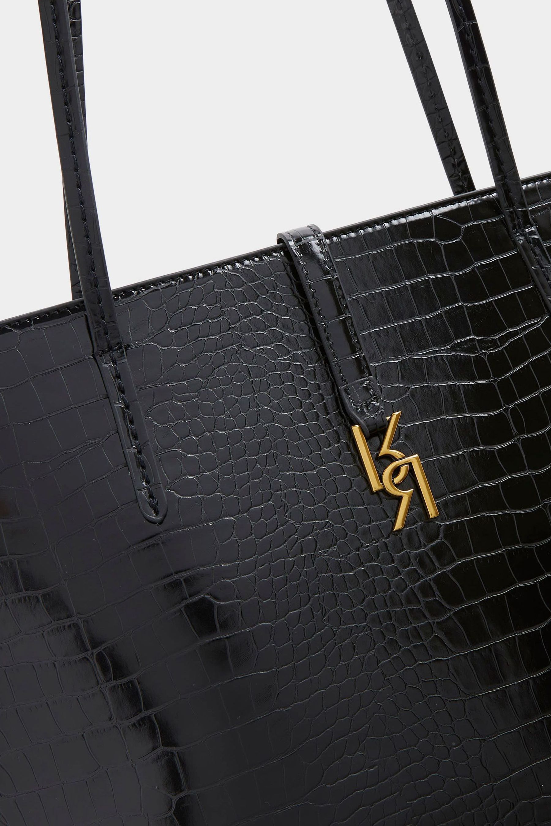 River Island Black Croc Effect Pinched Shopper Bag
