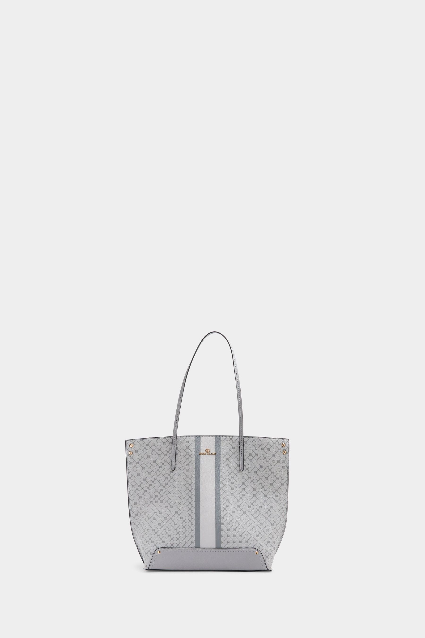 Buy River Island Grey Monogram Stripe Pinched Shopper Bag from Next Ireland