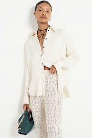 River Island Cream Satin Oversized Shirt - Image 1 of 4