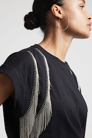 River Island Black Chain Fringed T-Shirt - Image 2 of 4