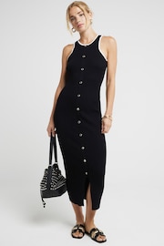 River Island Black Button Through Ribbed Midi Dress - Image 1 of 4