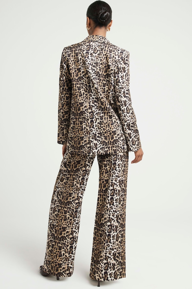 River Island Brown Leopard Print Wide Leg Tailored Trousers - Image 2 of 4