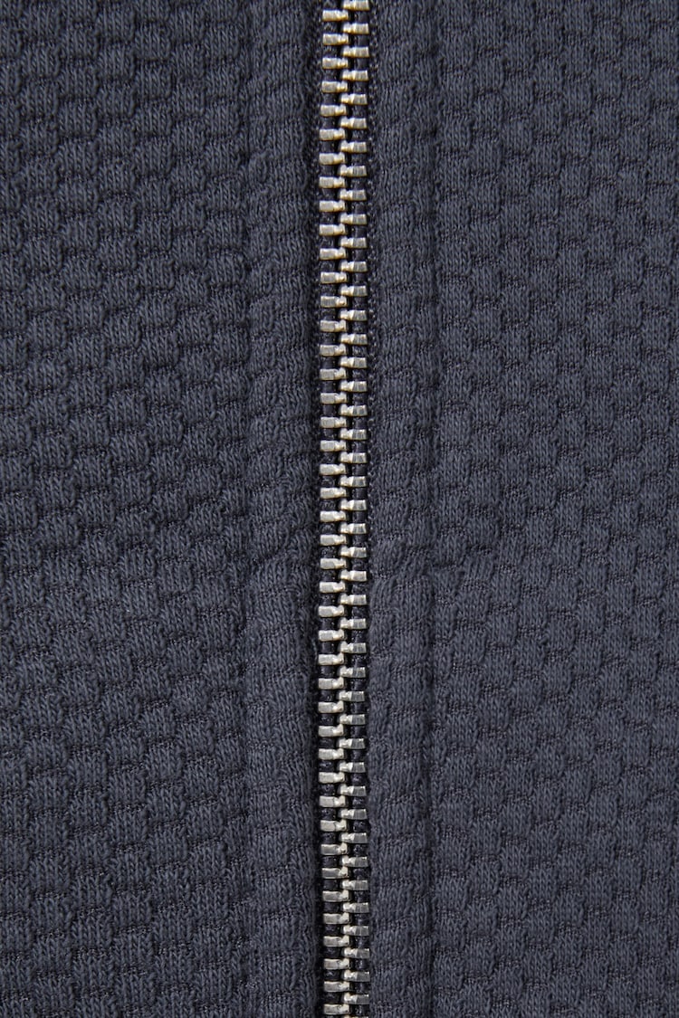 Reiss Steel Blue Vark Teen Cotton Blend Textured Zip-Front Hoodie - Image 4 of 4