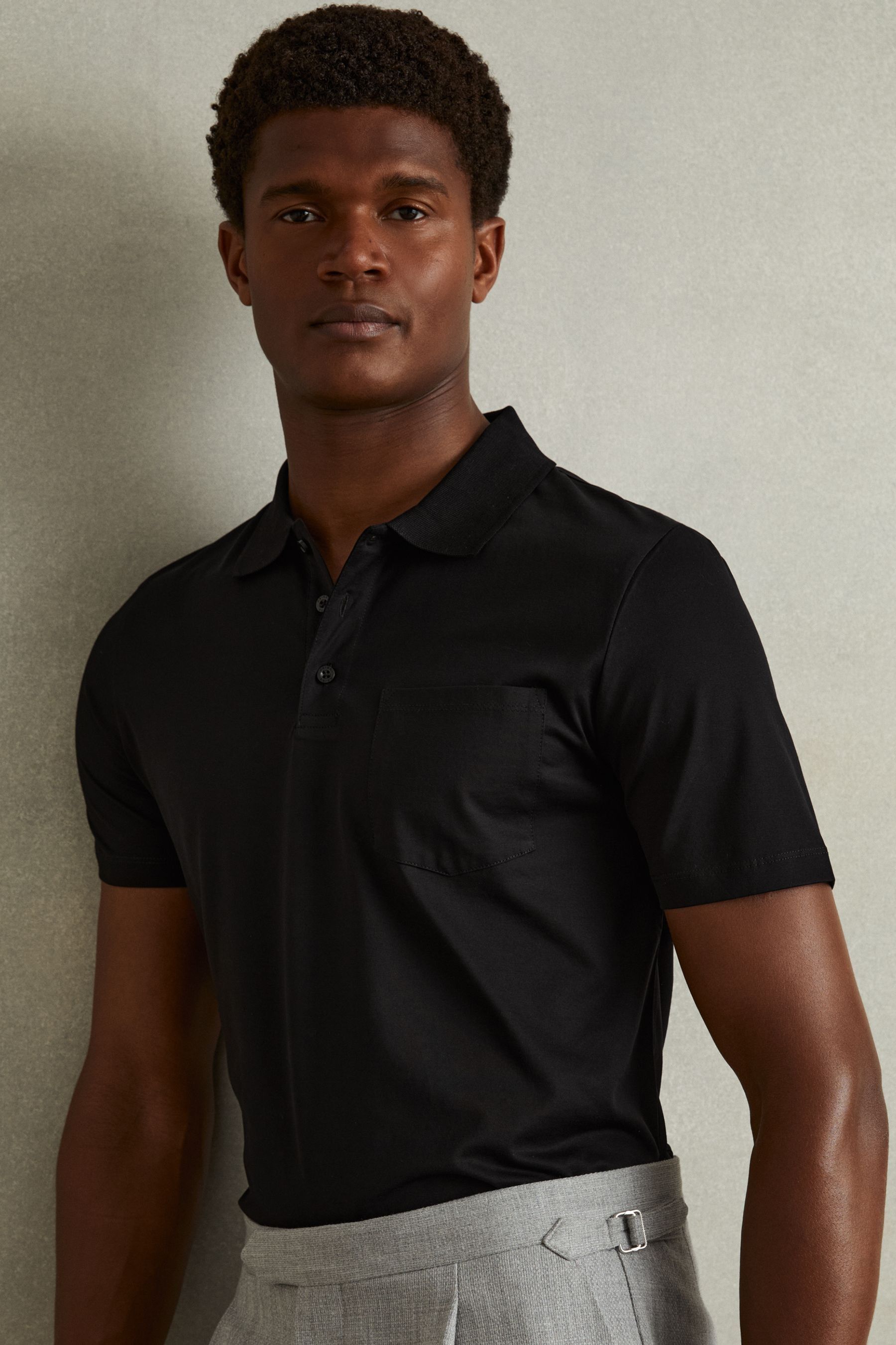 Buy Reiss Black Austin Mercerised Cotton Polo Shirt from the Next UK online shop