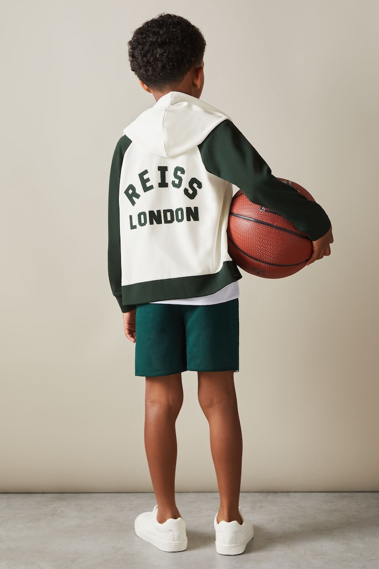 Reiss White/Emerald Green Austin Teen Interlock Jersey Colourblock Hoodie - Image 2 of 4