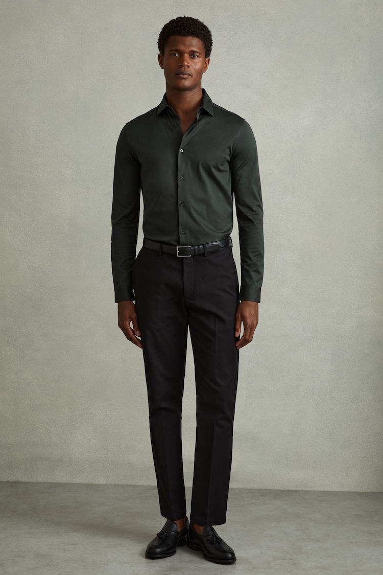 Reiss Emerald Green King Mercerised Cotton Jersey Shirt - Image 1 of 6