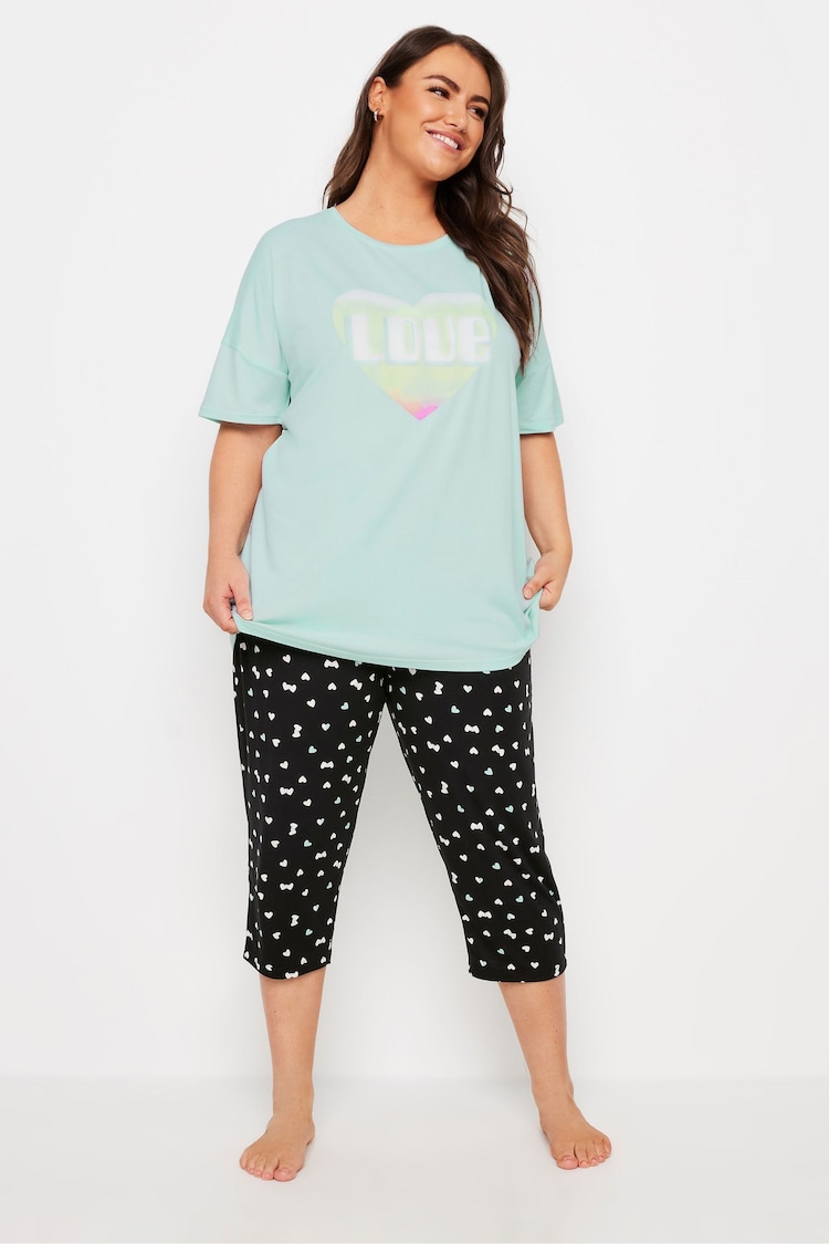 Yours Curve Green Love Heart Crop Top Pyjamas Set - Image 2 of 5