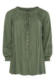 Yours Curve Khaki Green Crinkle Tie Neck Blouse - Image 5 of 5