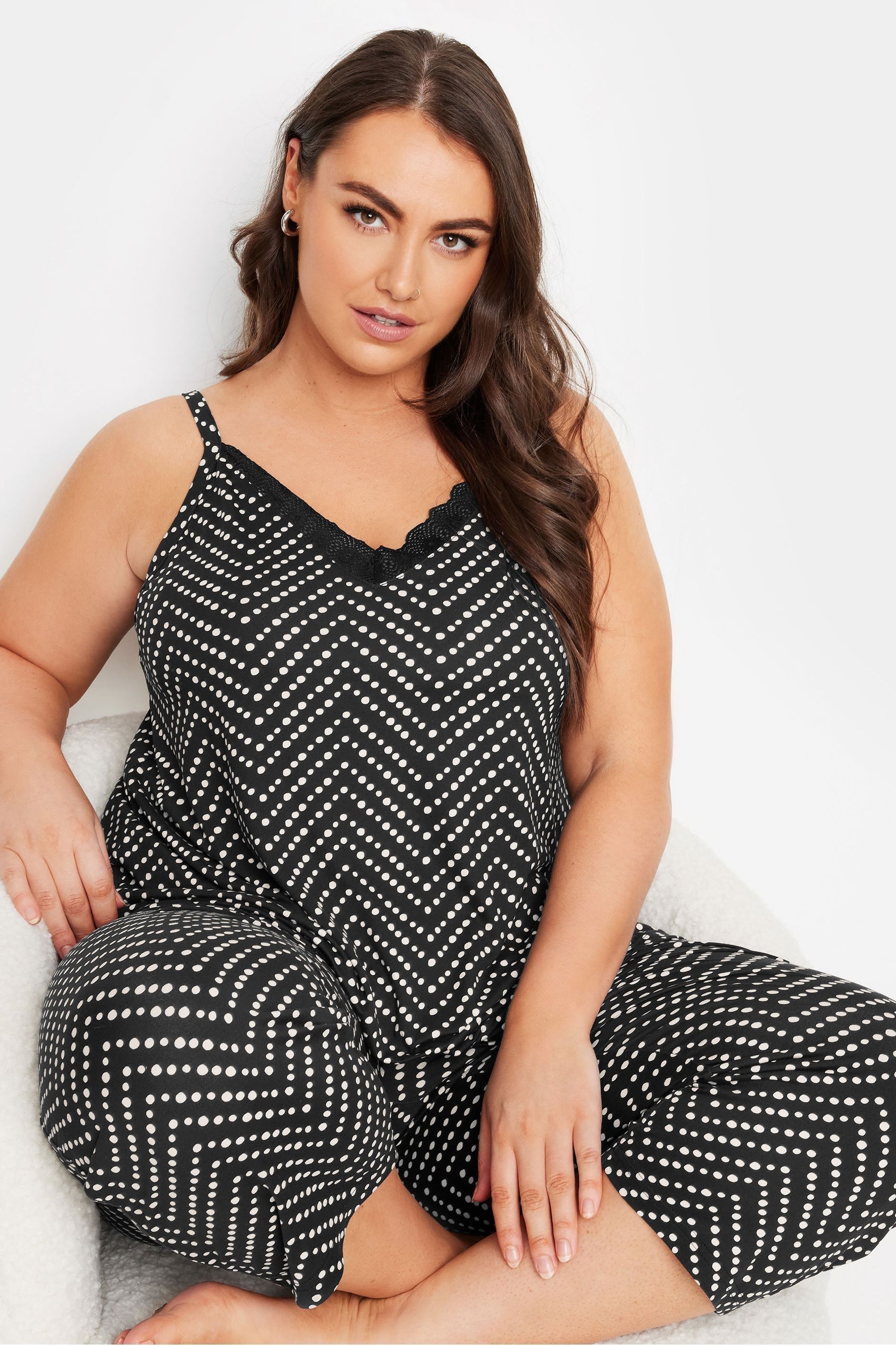 Buy Yours Curve Black Spotty Herringbone Cami Pyjamas Set from the Next UK online shop
