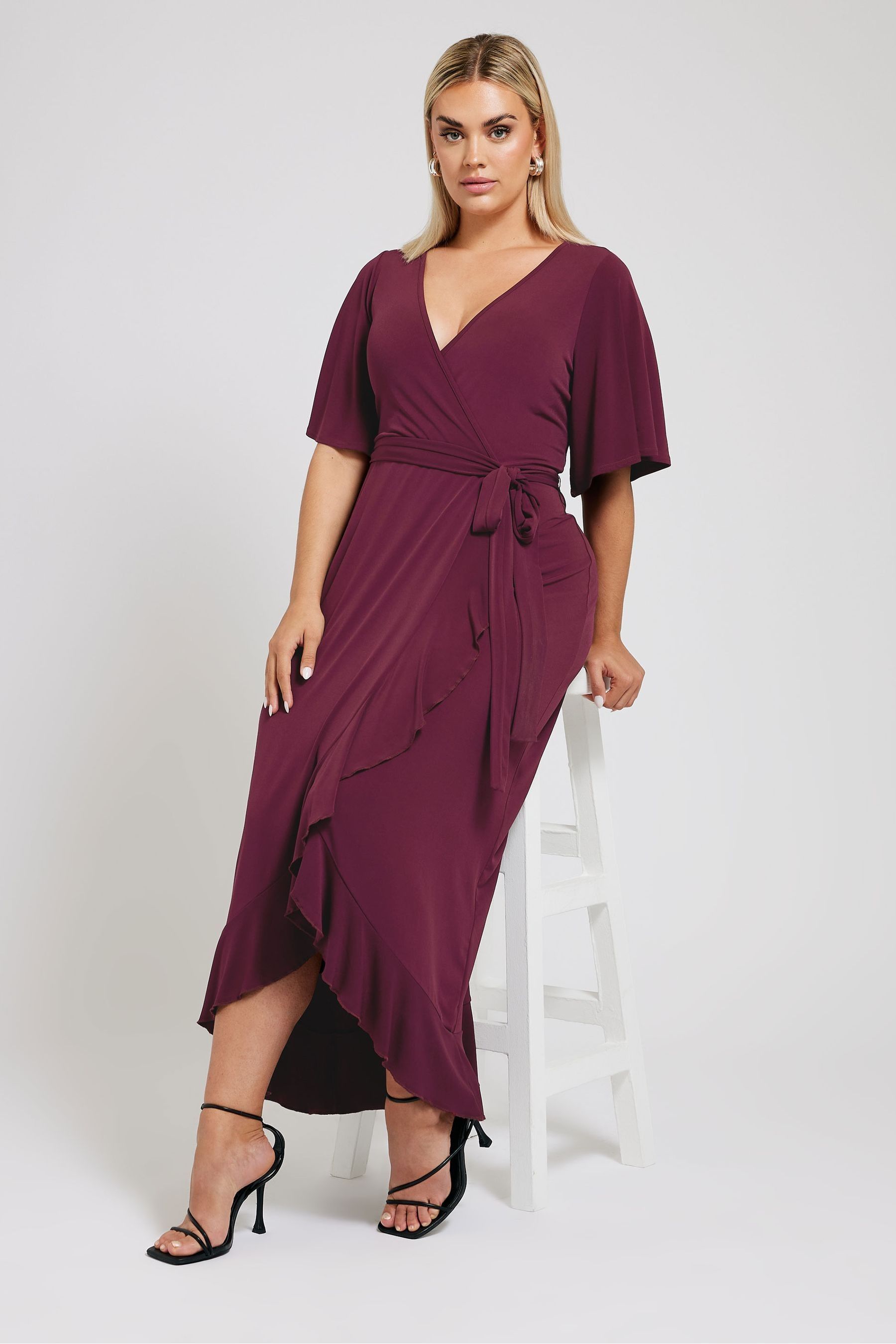 Buy Yours Curve Wine Red Animal Print Ruffle Hem Wrap Dress from the Next UK online shop