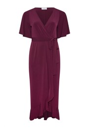 Yours Curve Wine Red Animal Print  Ruffle Hem Wrap Dress - Image 5 of 5