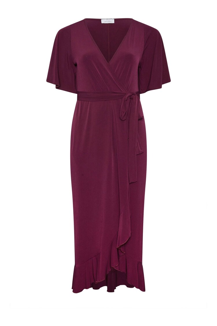 Yours Curve Wine Red Animal Print  Ruffle Hem Wrap Dress - Image 5 of 5