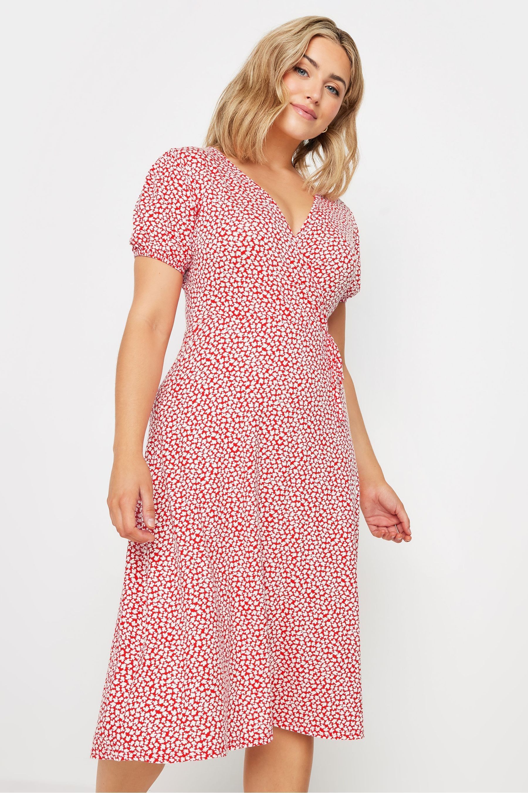 Red ditsy midi dress outlet