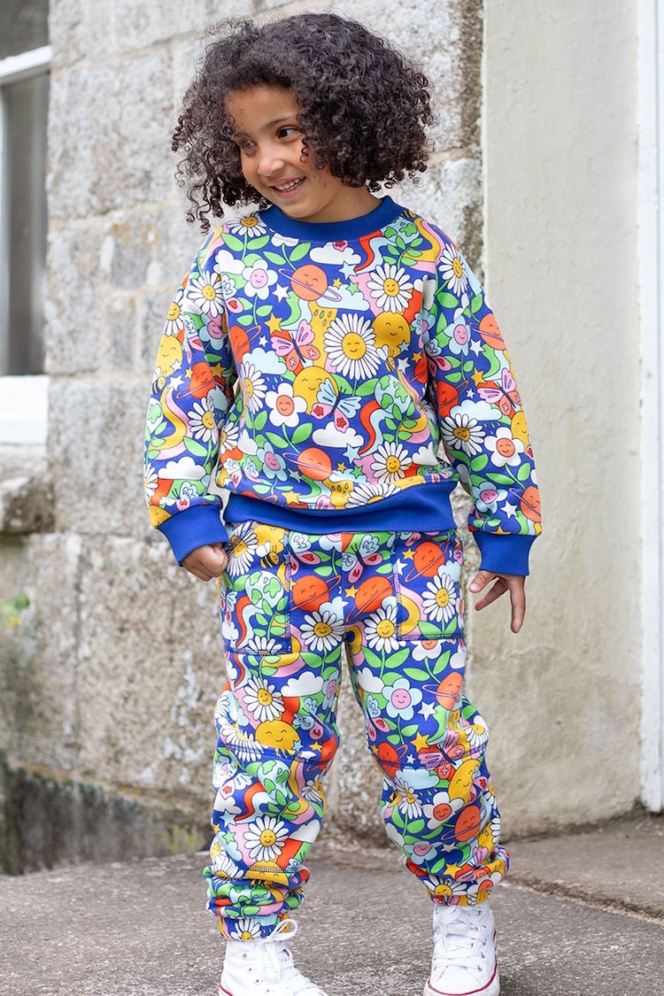 Frugi Blue All Over Flower Print Malpas Joggers - Image 2 of 5