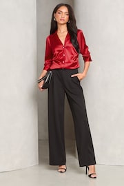 Lipsy Red Ruched Side Satin Button Through Shirt - Image 3 of 4