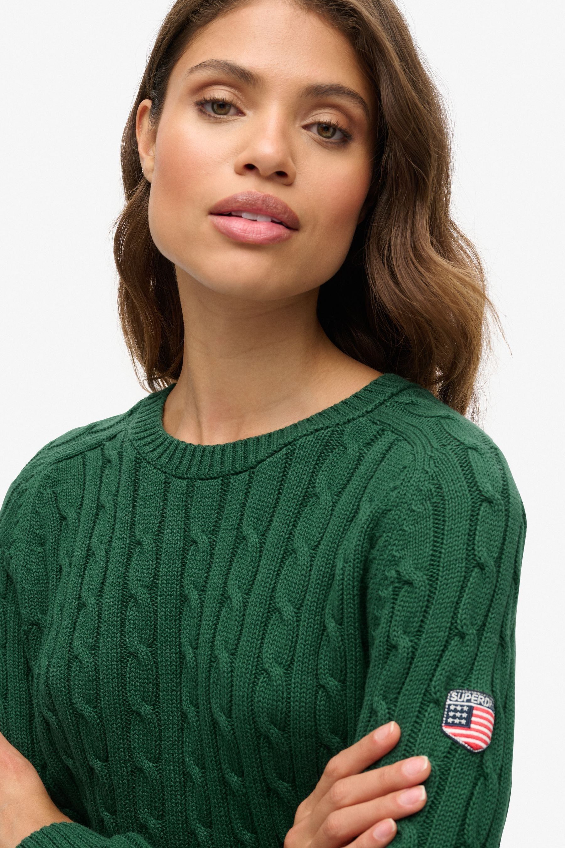 Buy Superdry Green Slouchy Cable Knit 100 Cotton Jumper from Next USA
