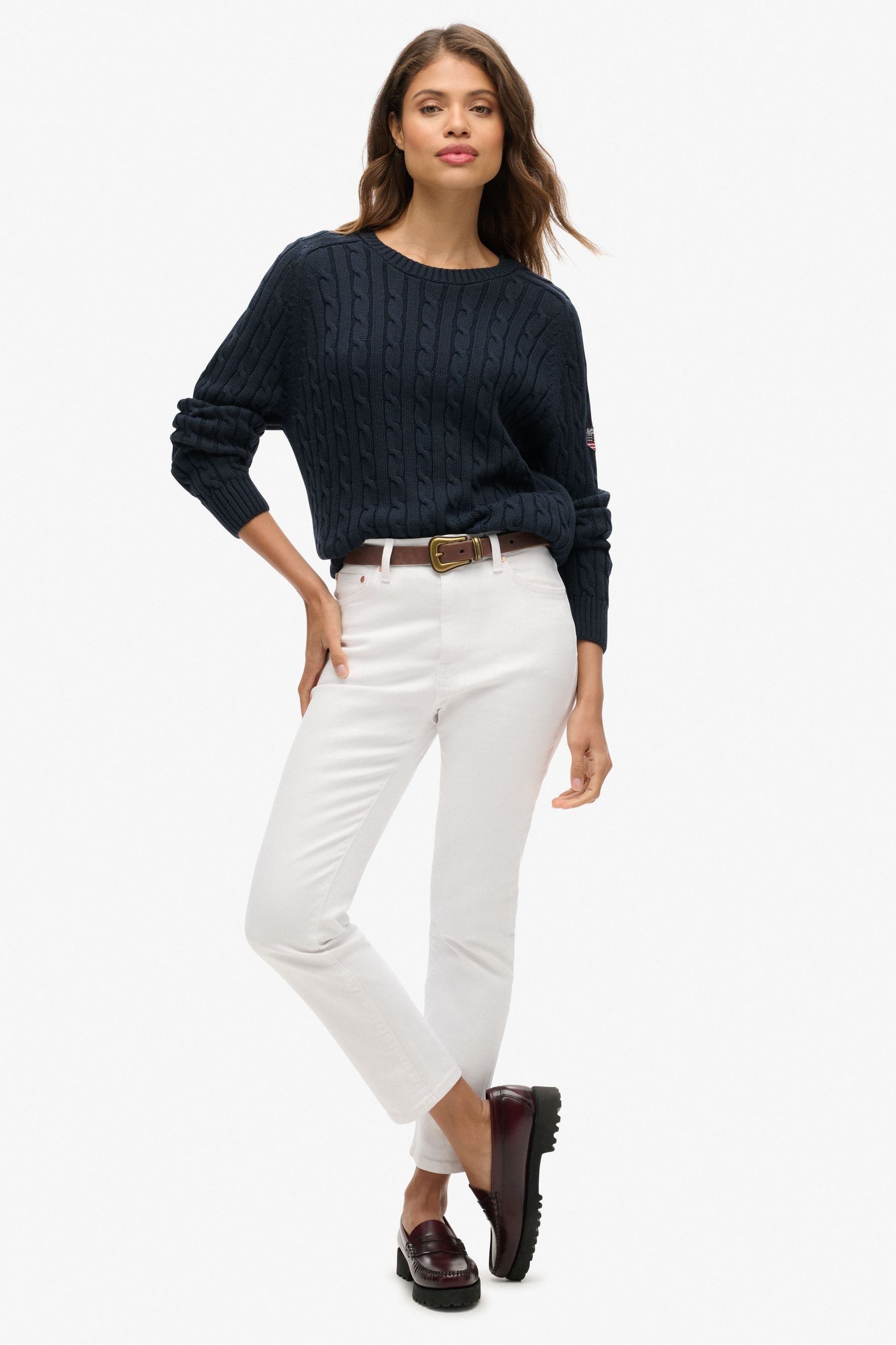 Buy Superdry Blue Slouchy Cable Knit 100 Cotton Jumper from Next Oman