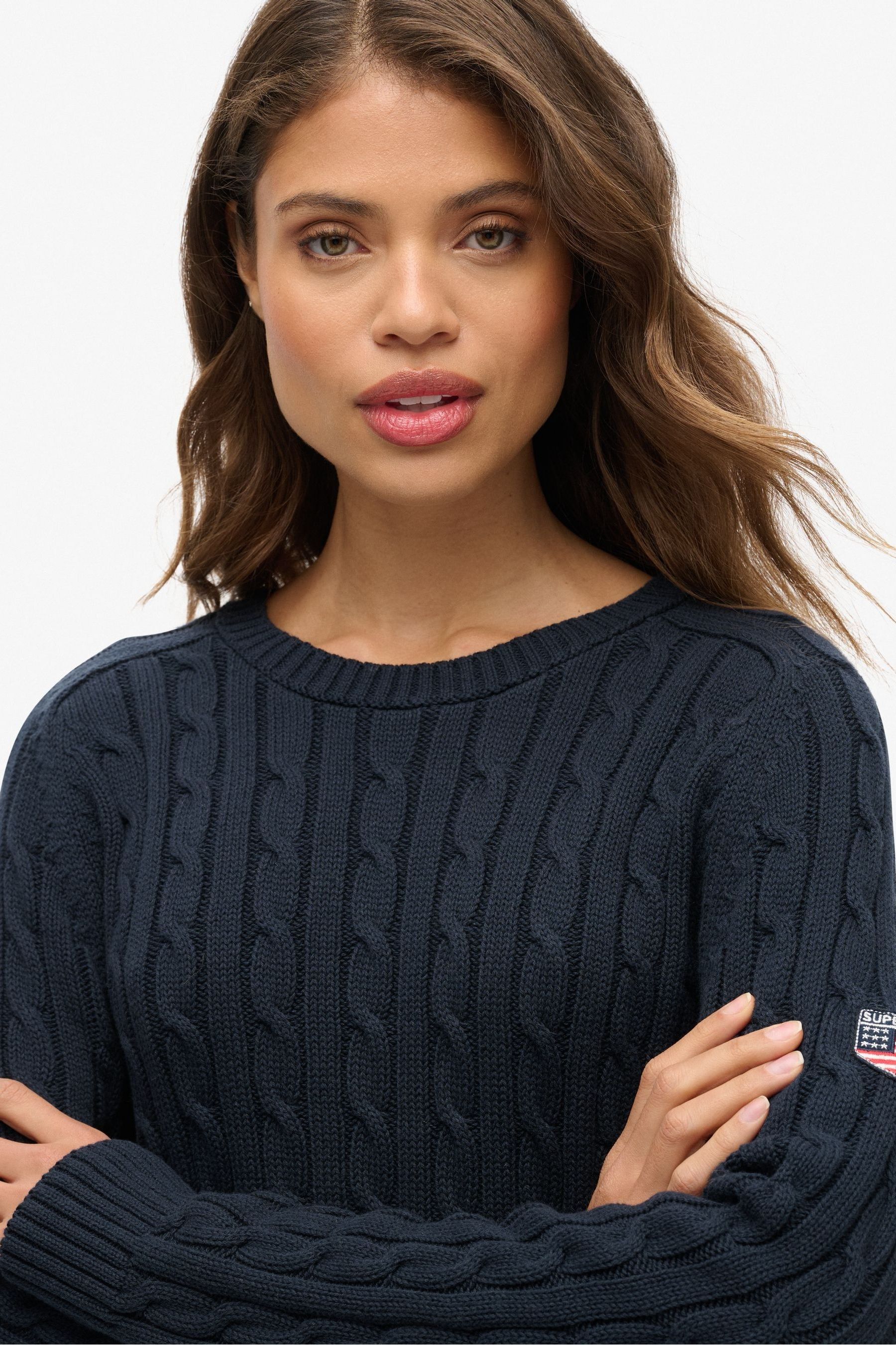 Buy Superdry Blue Slouchy Cable Knit 100 Cotton Jumper from Next Canada