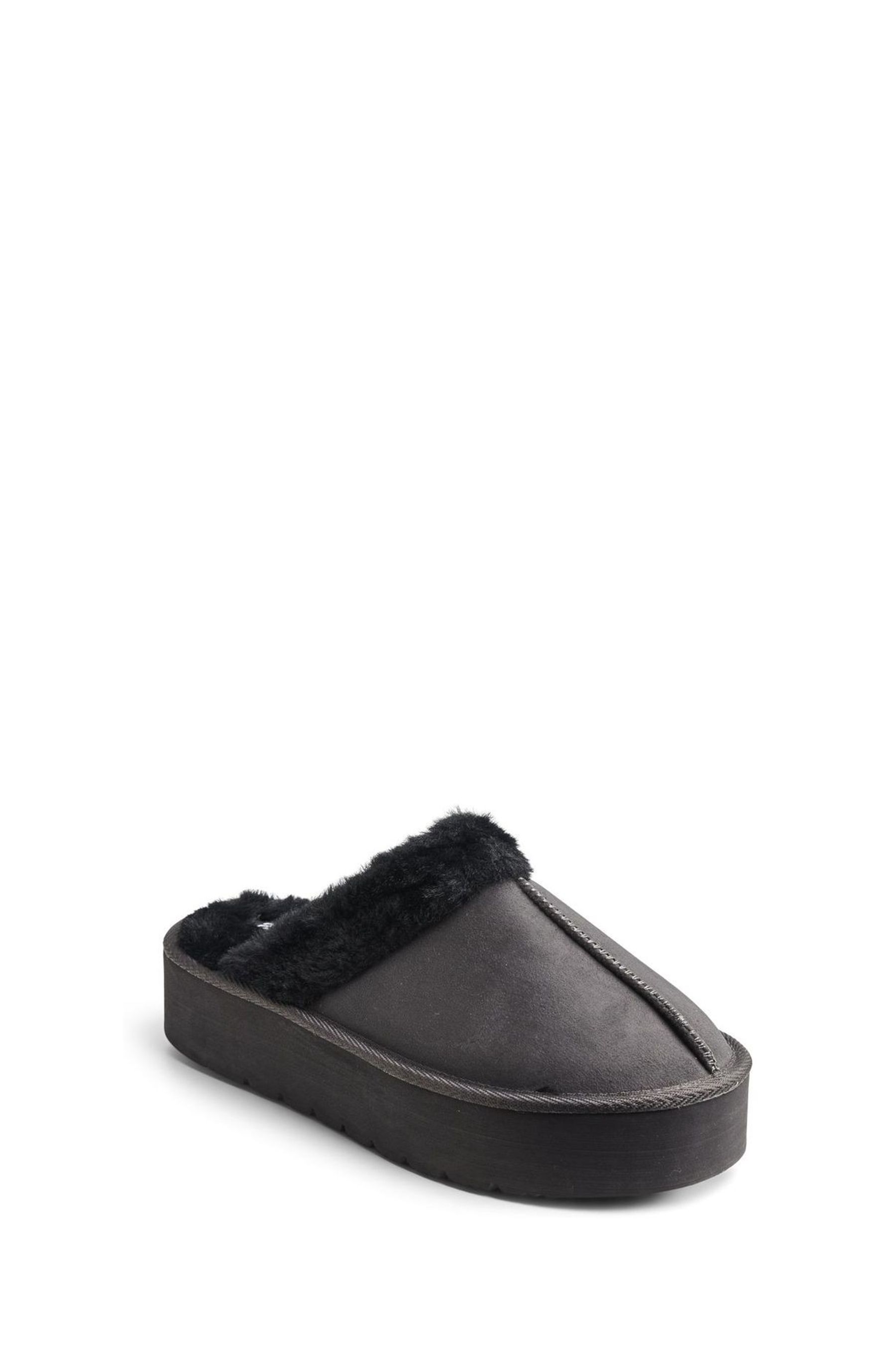 PIECES Grey Faux Suede Fluffy Mule Slippers