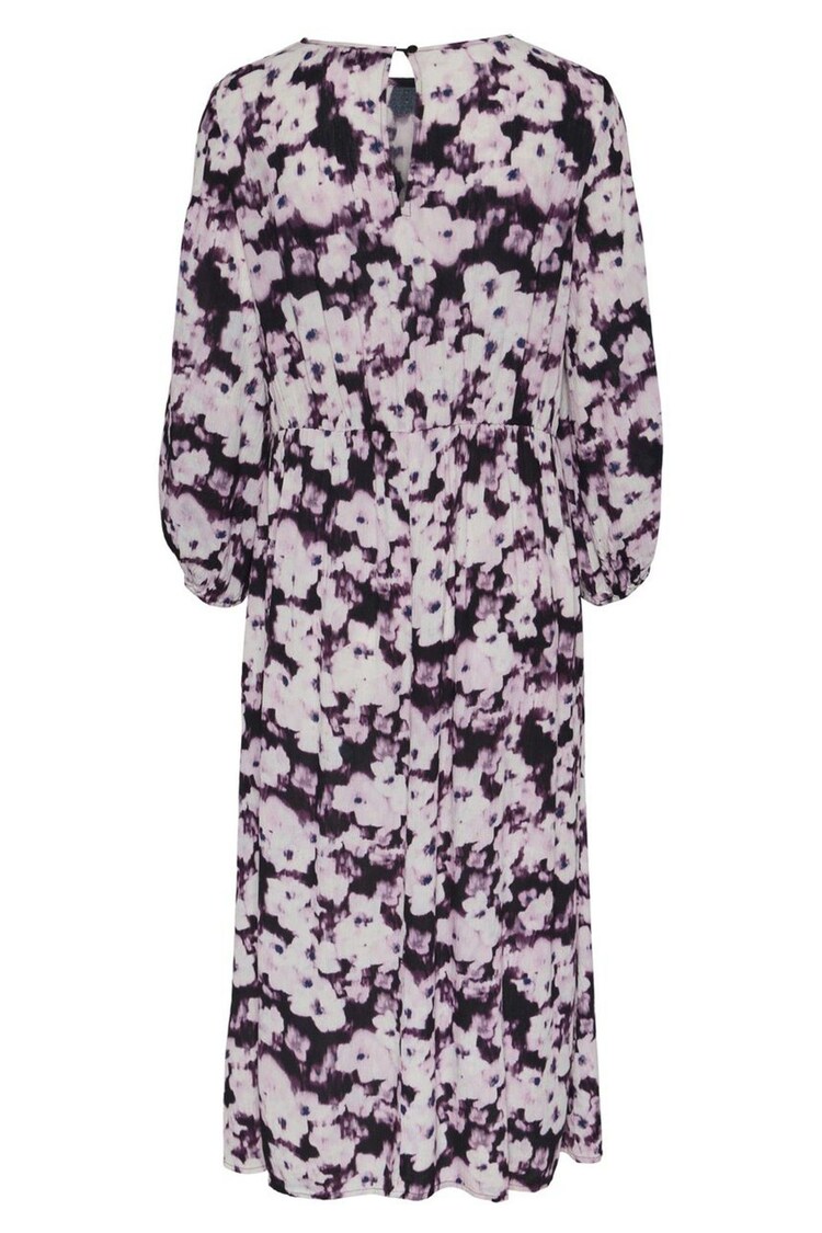 PIECES Purple Floral Long Sleeve Midi Dress - Image 2 of 2