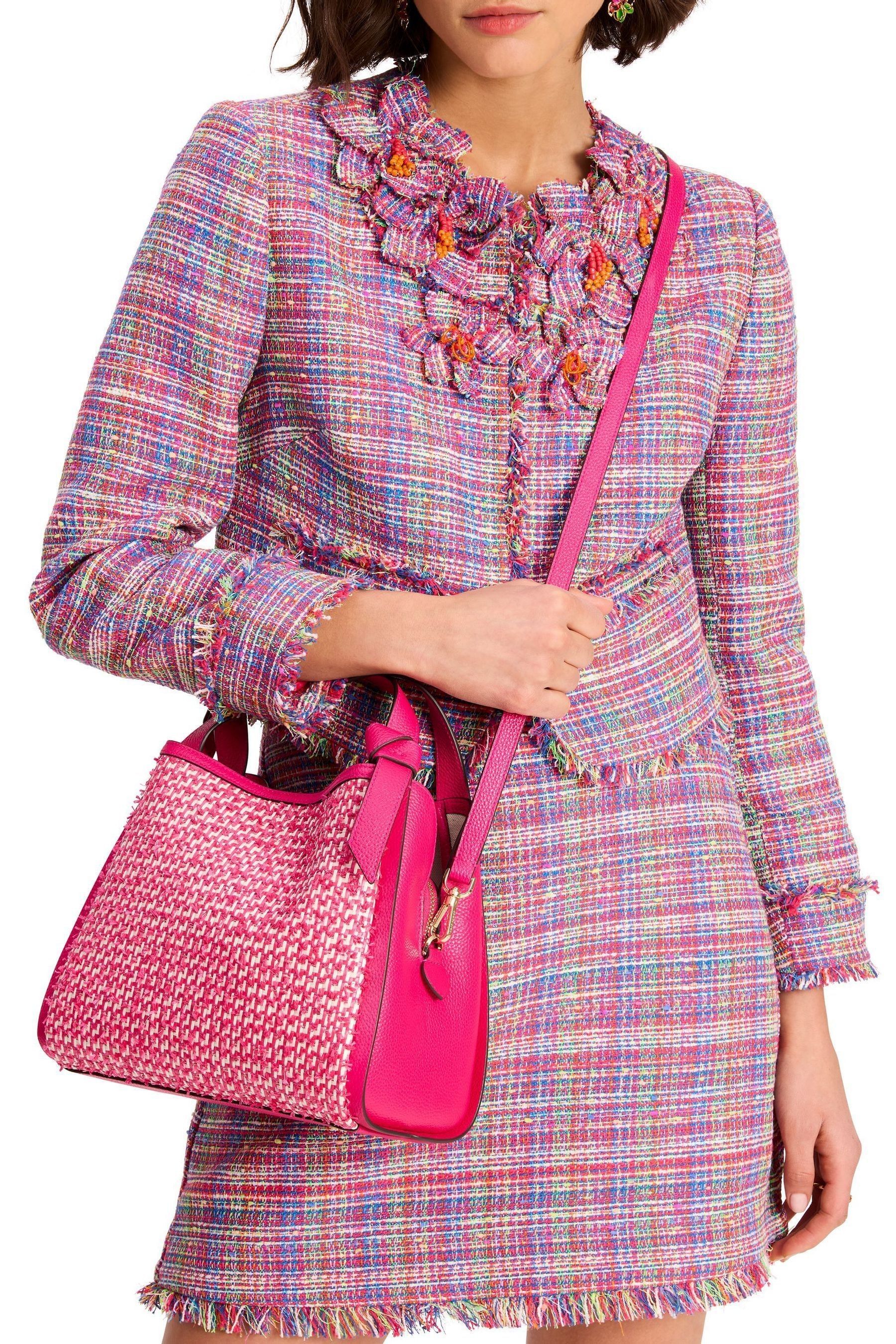 Kate Spade New York Knott Medium Raffia and Leather Tote Bag Pink