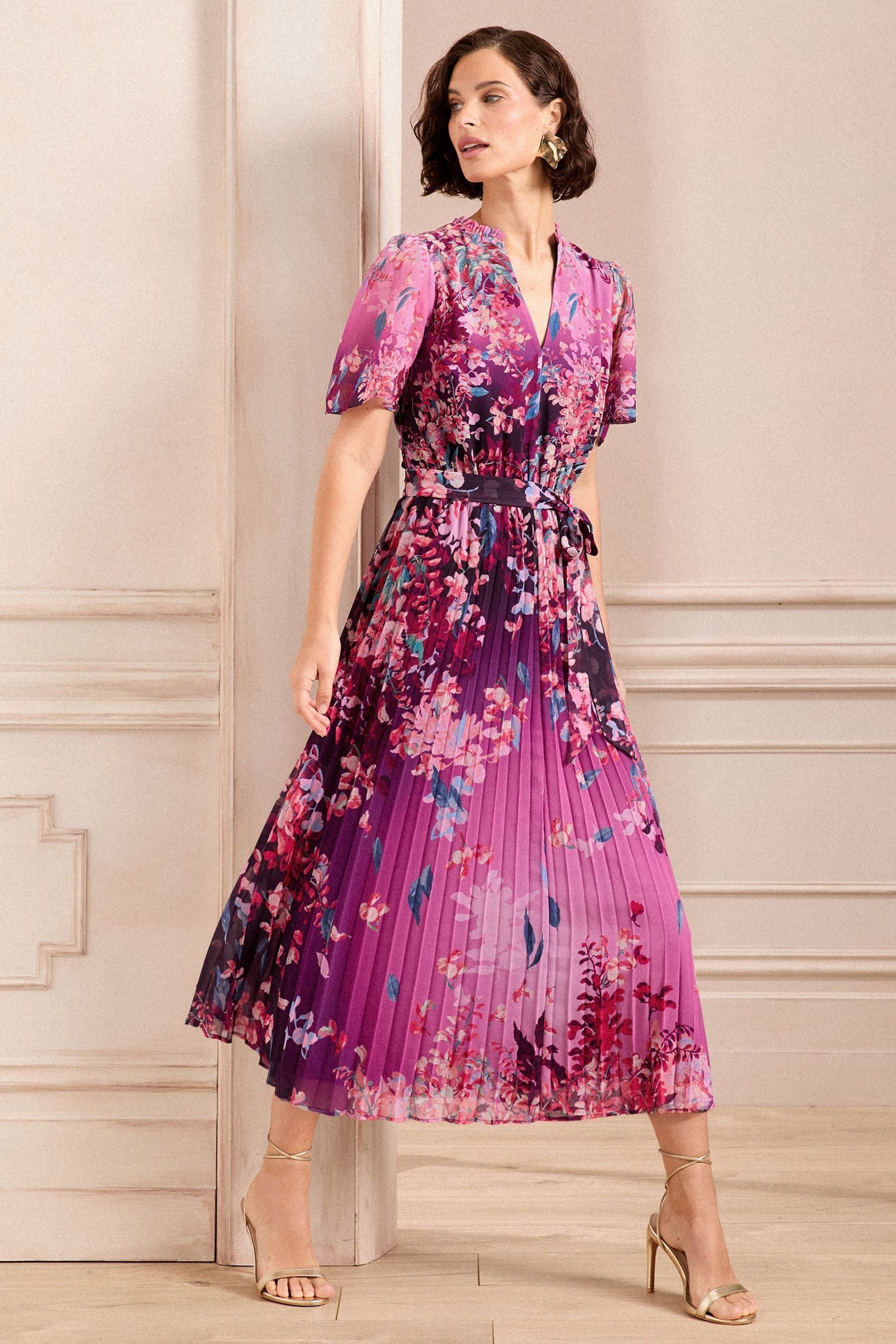 Buy Love Roses Pink V Neck Pleated Midi Dress from the Next UK online shop