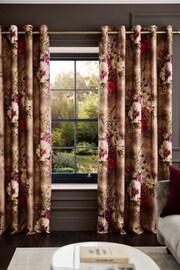 Mink/Pink Bold Floral Linen Blend Eyelet Lined Curtains - Image 3 of 11