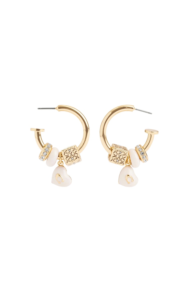 COACH Gold Tone Signature Enamel Heart Charm Hoop Earrings - Image 2 of 4