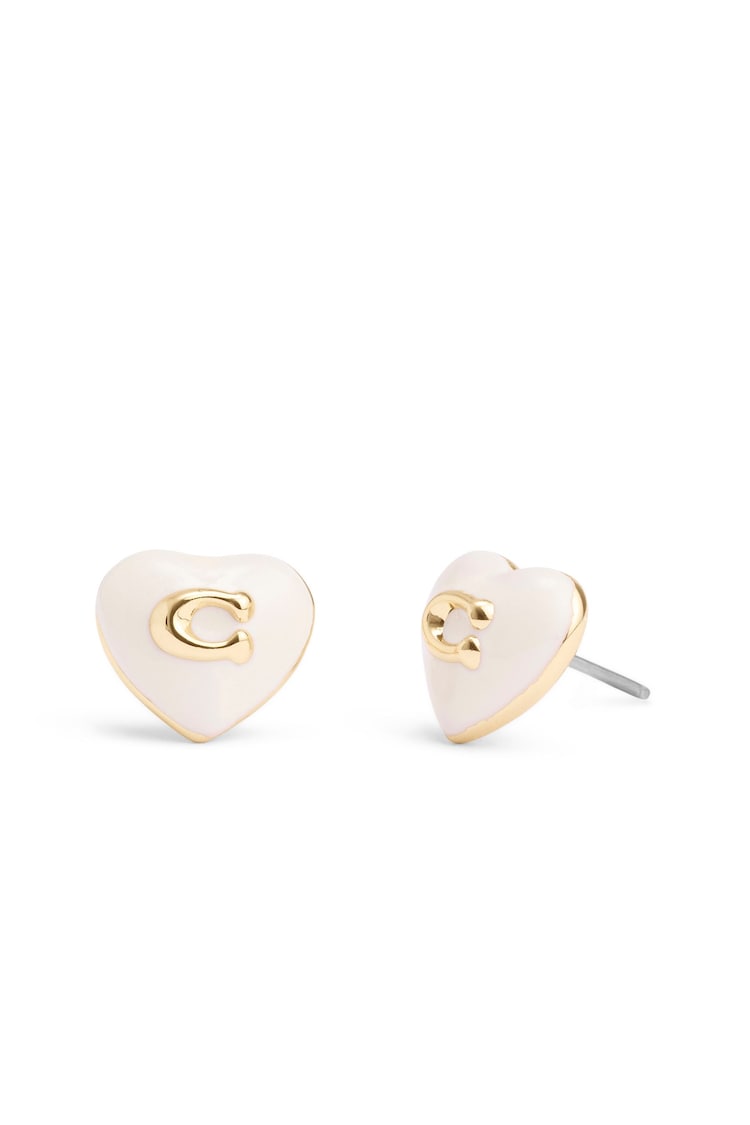 COACH Gold Tone Signature Enamel Heart Stud Earrings - Image 1 of 3