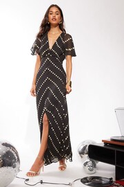 Friends Like These Black Chevron Foil Cape Sleeve Maxi Dress - Image 3 of 4