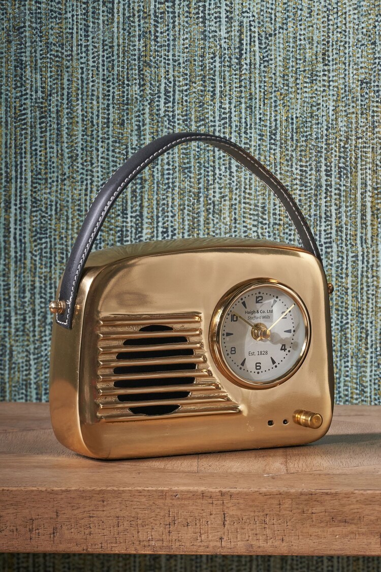 Pacific Gold Metal Retro Radio Style Table Clock - Image 1 of 8